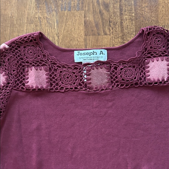 Joseph A. Granny Square Crochet Top, Boho-Chic Retro Y2K Style, Burgundy, Size L - Picture 6 of 9